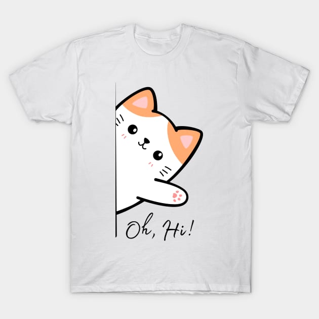 Cute Cat Waving Hello T-Shirt by TammyWinandArt